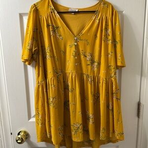 Siren Lily Mustard Yellow Floral V-Neck Babydoll Blouse